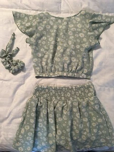Speechless Kids, Girls Skirt Set Green Floral Daisies, Front Tie Short - Picture 1 of 3