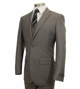 Men's Light Gray Textured 3pc 2 Button Slim-Fit Suit w/ Matching Vest NEW  - Picture 1 of 8