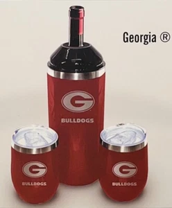 3 pc University of Georgia Bulldogs Etched Wine Cooler & Tumbler Set UGA Bottle - Picture 1 of 6