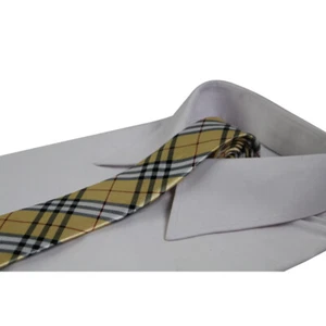Mens Gold & Black Striped 5cm Skinny Neck Tie - Picture 1 of 3