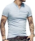 Palglg Mens Cotton Muscle Slim Fitted Sport Henley T-Shirt With Button