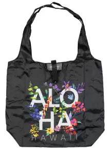 HAWAIIAN BLACK ALOHA HAWAII FLORAL REUSABLE SHOPPING BAG FOLDABLE TOTE - Picture 1 of 1