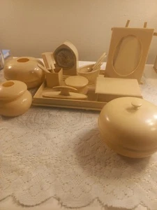 17Piece Vintage Deco Dresser Vanity Set Celluloid Lucite Bakelite Clock, Frame - Picture 1 of 17