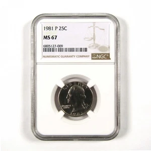 1981 P Washington Quarter MS 67 NGC Clad 25c Uncirculated SKU:I9541 - Picture 1 of 4