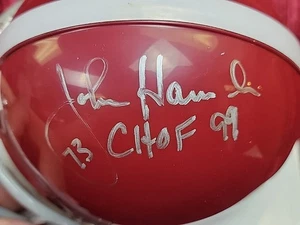 John Hannah Signed + Inscribed 73' HOF 91 MINI HELMET ALALBAMA NE PATRIOTS - Picture 1 of 9