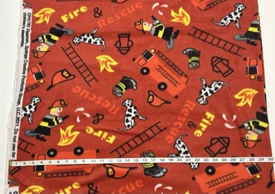 NEW Fleece fabric - Fireman and  Symbols on Red Background 58” Wide  By The Yard - Image 1 of 2