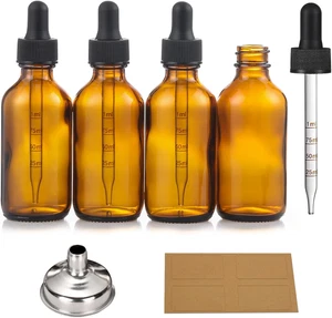 Bottiglie contagocce vetro ambrato 2 oz 4 pz con pipetta misurata olio essenziale tintura - Foto 1 di 12