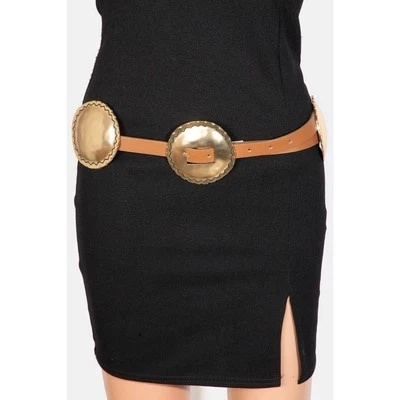 Cinturón Western Concho Discs de cuero vegano marrón dorado Foto 1 de 2