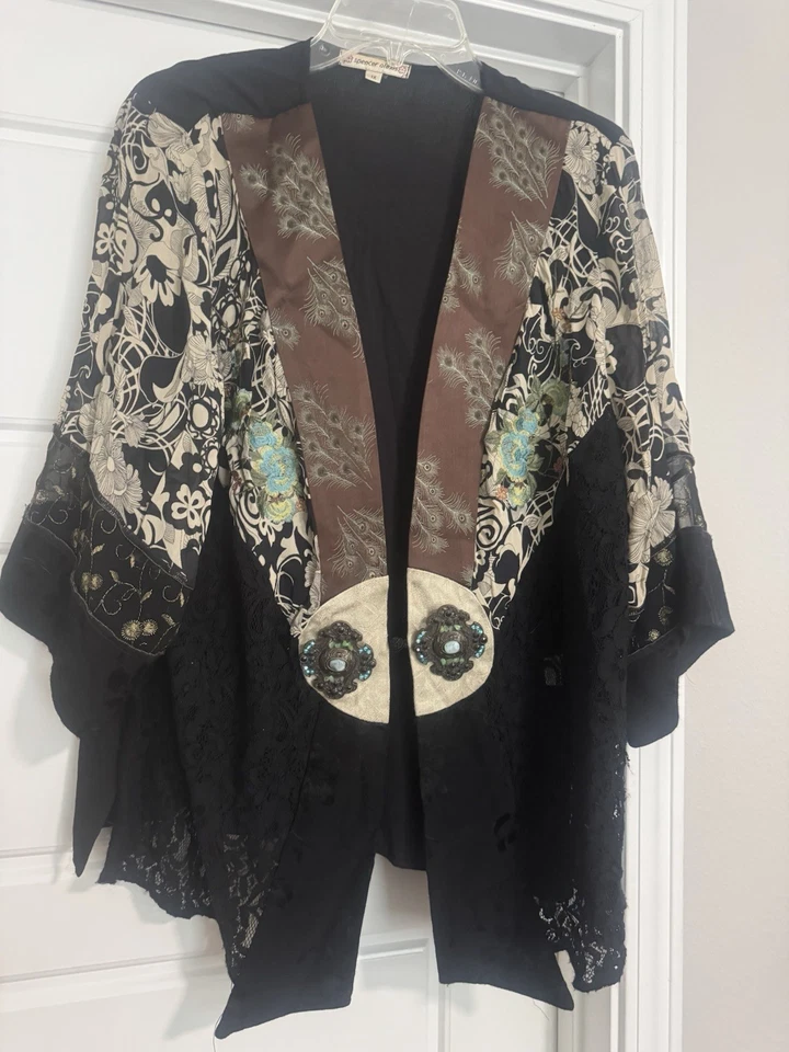 Vtg Spencer Alexis Kimono-style Jacket Top 1X Lace Embroidered Detail Boho Fairy - Image 1 of 4
