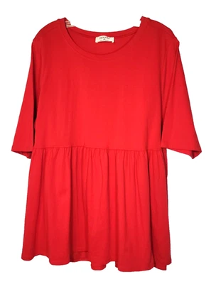 Zenana Red Cotton Short Sleeved Tiered Scoop Neck Tunic/Mini Dress Top Size XL - Image 1 of 4