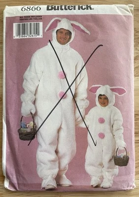 BUTTERICK Pattern 6866 BUNNY JUMPSUIT, HOOD, GLOVES & BOOTS ADULT & CHILD UC/FF - Image 1 of 4