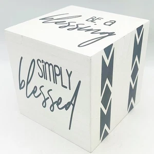 Rustic White Simply Blessed Messages Cube 5" - Picture 1 of 10