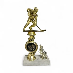 Vintage Eishockey Trophäe goldfarben mit Marmorsockel Made in Italy 10" hoch - Bild 1 von 9