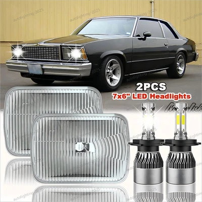 Пара прямоугольных светодиодных фар 5x7 дюймов 7x6 дюймов 6000K для Chevy Malibu 1978-1980 - Изображение 1 из 4