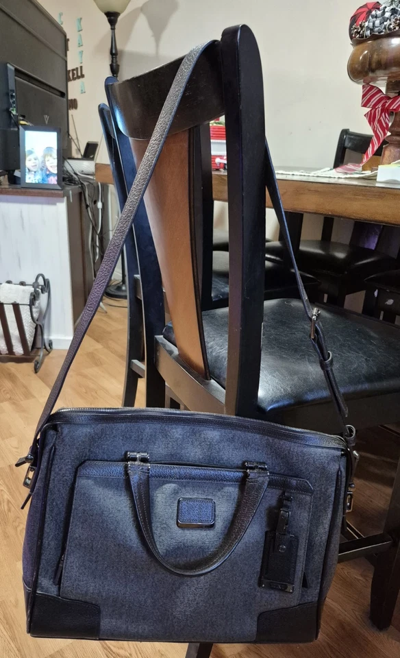 Tumi Astor Regis Slim Ziptop Brief Earl Gray Coated Canvas And Brown Leather - Image 1 of 4