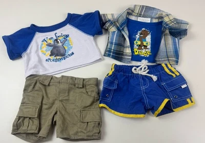 Roupas Build A Bear BAB azul e amarelo menino, 2 tops e cáqui e shorts de natação - Imagem 1 de 4