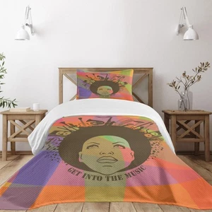 Music Bedspread Set, Illustration of American Young Woman Portrait with Music... - Picture 1 of 6
