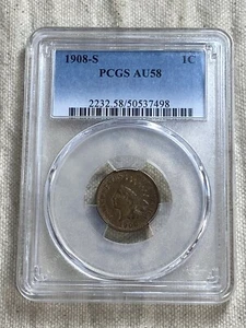1908 S Indian Head Cent PCGS AU58 Great Underlying Red Color Nice Luster Rare - Picture 1 of 8