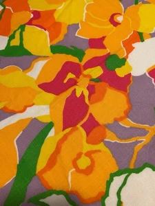 1960'S Floral Linen Fabric, Vivid Colors Vintage 62" x 43" Rare, Mint Condition - Picture 1 of 10