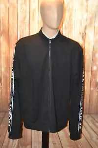 Guess Men Black Embellished Eco Arlo Logo Tape Full Zip Jacket Size 2XL - Picture 1 of 11