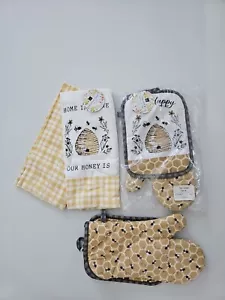 Bee Happy Home is Where Our Honey is Kitchen Towels, Hot Pad & Oven Mits NEU - Bild 1 von 3