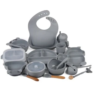 16pcs /silicon baby feeding set Bowl Plate spoon forks sippy cup bib pacifier - Picture 1 of 11