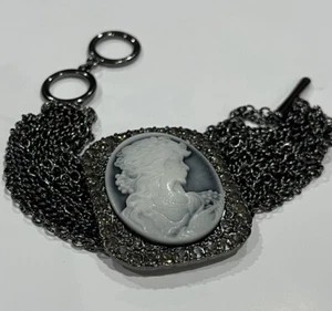 Gun Metal Gray Cameo Bracelet With Multi LayeredSmokey Chain Off Park Collection - Picture 1 of 3
