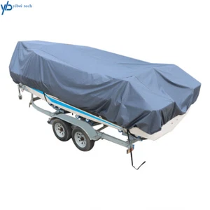 Gray Heavy 600D Marine Grade Polyester Canvas Trailerable Waterproof Boat Cover - Picture 1 of 21