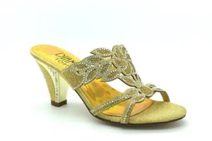 DAMEN BLOCKABSATZ STRASS GLITZER HOCHZEIT PARTY BEQUEM BLUMENSANDALE UK - Bild 1 von 4
