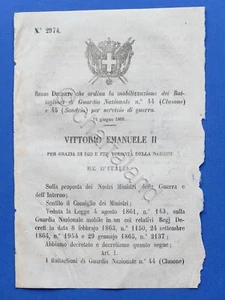 Regno d'Italia Regio Decreto mobilizzazione battaglioni Guardia Nazionale - 1866 - Picture 1 of 1