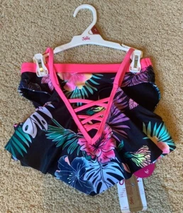 Justice Girls 2 PcGraphic Flowy Floral Tropical Bikini Swimsuit Black M 10 NWT - Picture 1 of 5