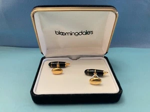 Gold tone with black Enamel fountain pen men's cufflinks. - Picture 1 of 3
