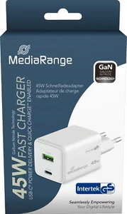 Mediarange Ladegerät Power Adapter 45 Watt GaN 1x USB-A + 1x USB-C 2 Geräte weiß - Bild 1 von 6