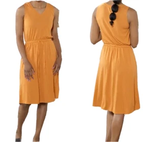 Cuddl Duds Wide Rib V-Neck Shift Dress, Tie Front Detail- HEATHER OCHRE, 2X - Picture 1 of 2