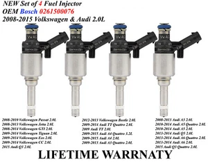 New Set of 4 Genuine Bosch Fuel Injectors For 2009-2013 Audi A3 Quattro 2.0L - Picture 1 of 1