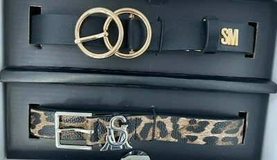 Steve Madden Belts Black Gold/ Leopard Silver Logo Gift Box Set of 2 L/XL - Image 1 of 4