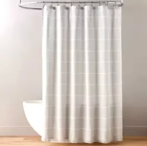 Hearth & Hand with Magnolia Stripe Shower Curtain With Fringe Gray/Cream - Picture 1 of 6