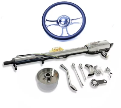 Columna de dirección inclinable de cambio de columna de 32" con llave y kit de rueda de cuero negro de aluminio de 14"" Foto 1 de 4