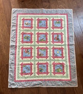 Baby Quilt Handmade 40"x50" Patchwork Blanket Machine Pieced Nursery Rhyme - Picture 1 of 9