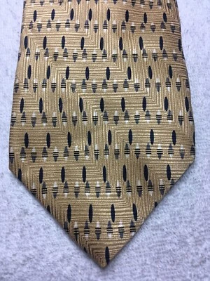 MURANO MENS TIE GOLD WITH BLACK GRAY ACCENTS 4 X 61  - Image 1 of 4