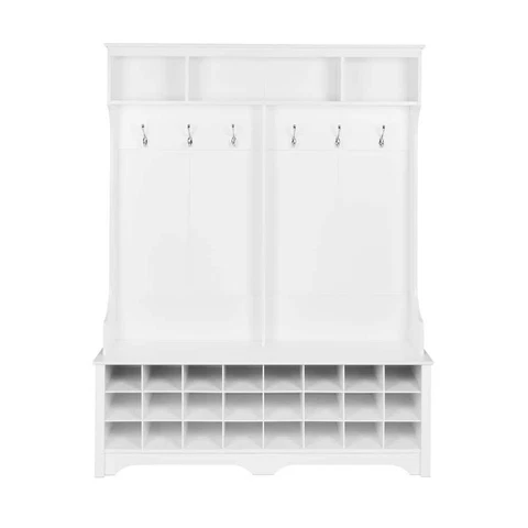 Prepac Wide Hall Tree 60"W x 77"H x 15.5"D Composite White W/24 Shoe Cubbies Cover