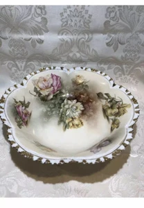 RS PRUSSIA SCATTERED MIXED FLORAL DESIGN LARGE 11” SERVING BOWL SIGNED - Picture 1 of 12