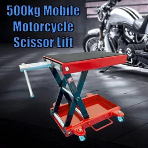 Mobile Motorcycle Scissors Lift Motorbike Jack Stand with Wheels 500kg Load - Picture 1 of 8