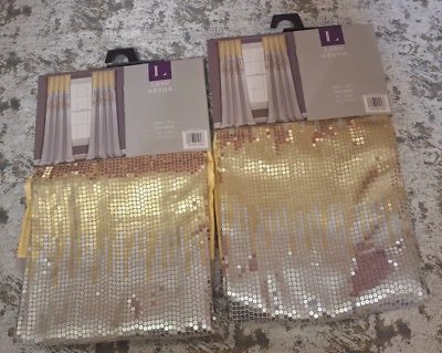 Lote de 2 paneles de cortina de cielo nocturno decoración exuberante 42" x 95" lentejuelas amarillas/grises Foto 1 de 4