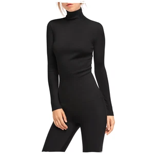 PULL FIN MÉRINOS by Wolford S noir noir chemise manches longues col roulé laine - Photo 1 sur 2
