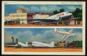 PROP PLANES AT MUNICIPAL AIRPORT MIDWAY CHICAGO IL VINTAGE POSTCARD 110520 P - Picture 1 of 2