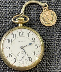 Taschenuhr Hamilton 14k GF Grade 992 16s Model 2 21J Railroad von 1923 LÄUFT - Bild 1 von 17