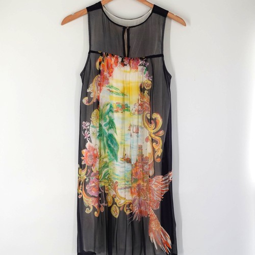 VETEMENTS Abito a tubino Anthropologie seta senza maniche serigrafato foderato taglia 6