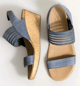Skechers Women's 7.5M Blue Beverlee Smitten Kitten Strappy Wedge Sandal EUC - Picture 1 of 12