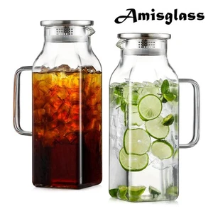 Amisglass Glass Pitcher with Lid and Handle Glass Carafes Borosilicate Water Jug - Picture 1 of 5